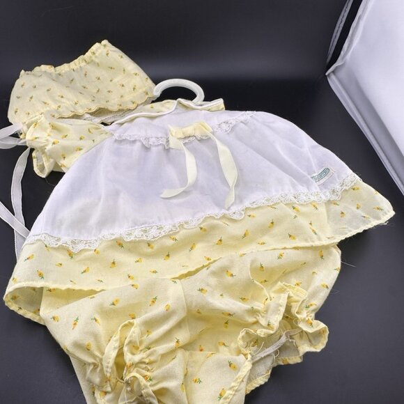 Cabbage Patch Kids Preemie Doll Coleco Yellow Tulips Bonnet Dress Bloomers READ - Picture 3 of 16